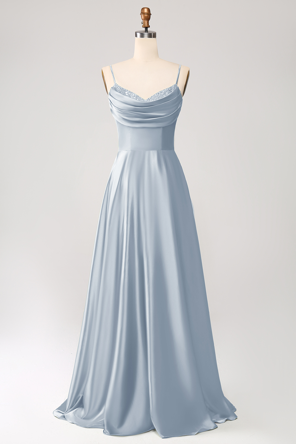 Green A Line Cowl Neck Prom Dress with Sequins