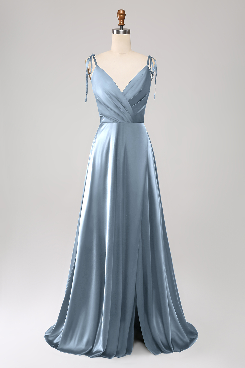 A-Line Dark Green Spaghetti Straps Satin Long Bridesmaid Dress With Slit