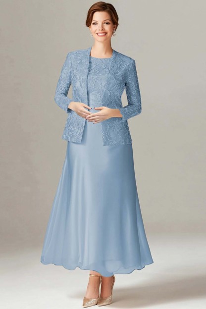 Champagne A-Line Mother of the Bride Dress with Lace Jacket