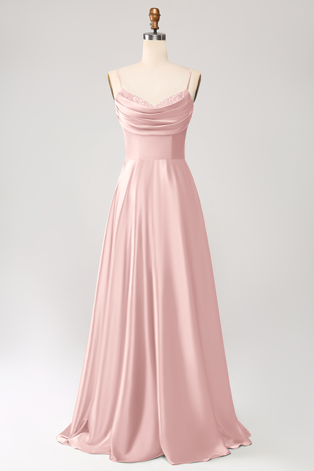 Green A Line Cowl Neck Prom Dress with Sequins