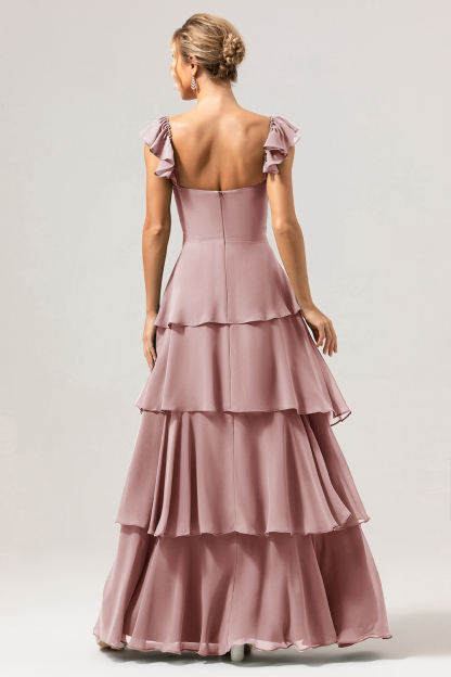 Eucalyptus Off the Shoulder Sweetheart Tiered A-Line Bridesmaid Dress
