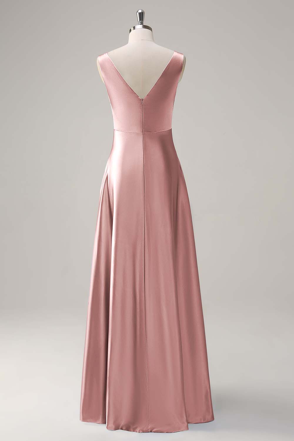 Simple Sky Blue V-Neck Satin A-Line Bridesmaid Dress