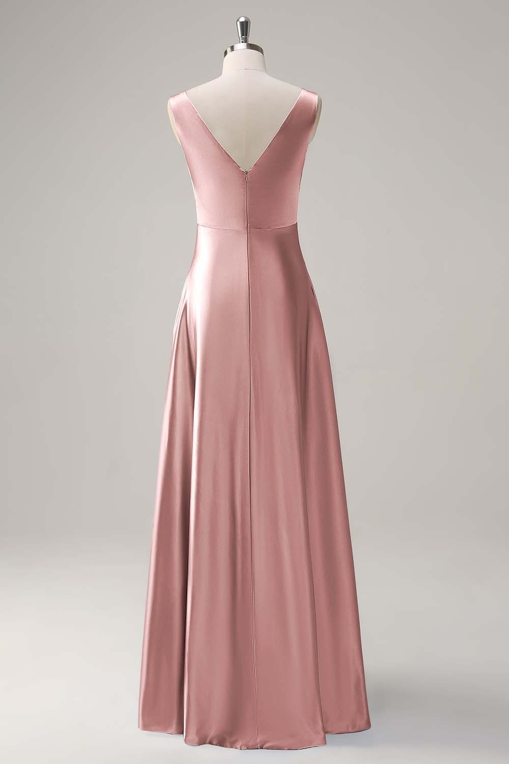 Simple Sky Blue V-Neck Satin A-Line Bridesmaid Dress