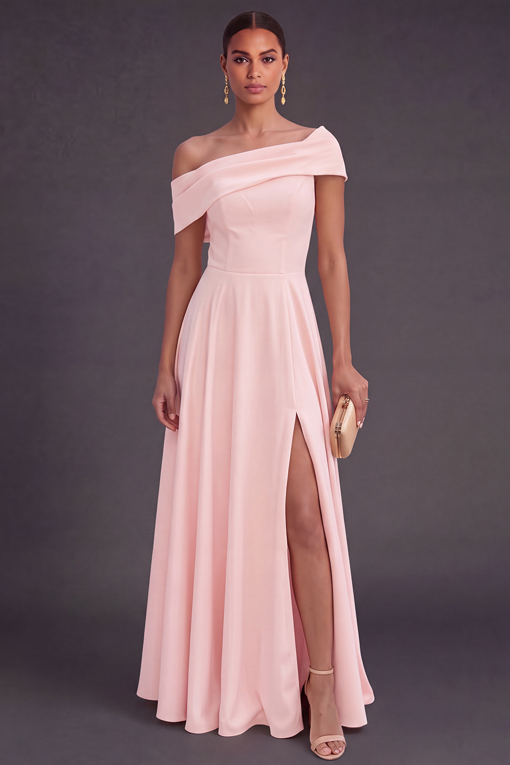 Leely Women Yellow Off the Shoulder A Line Long Wedding Guest Dress with Slit Backless Sleeveless Formal Dress