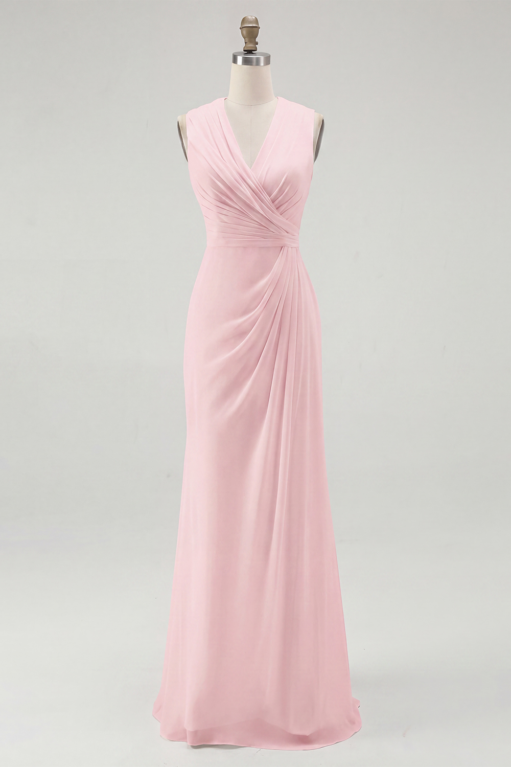 White Chiffon Sheath V-Neck Ruched Maxi Rehearsal Dinner Dress