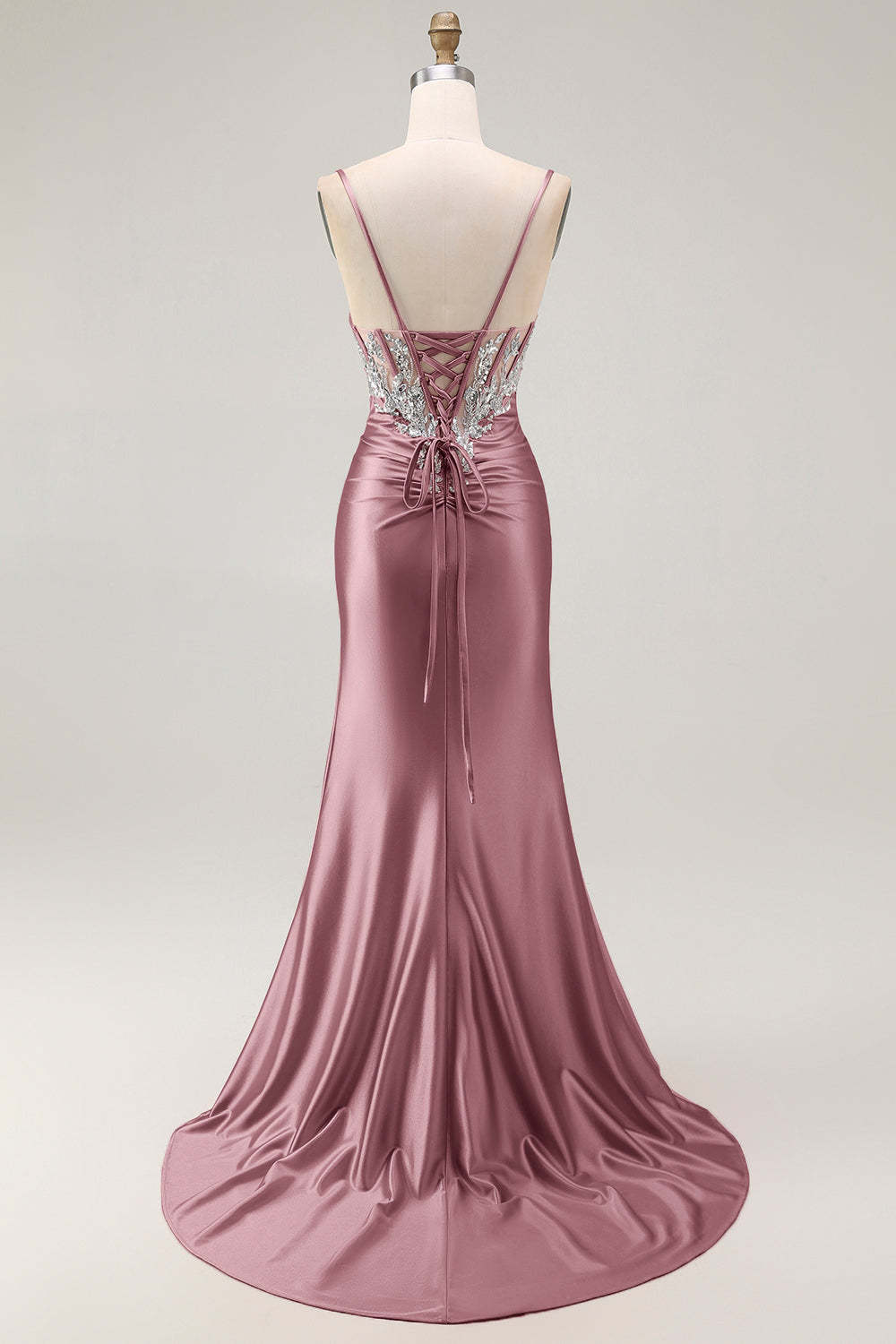 Sparkly Blush Corset Mermaid Ruched Maxi Prom Dress with Sequins