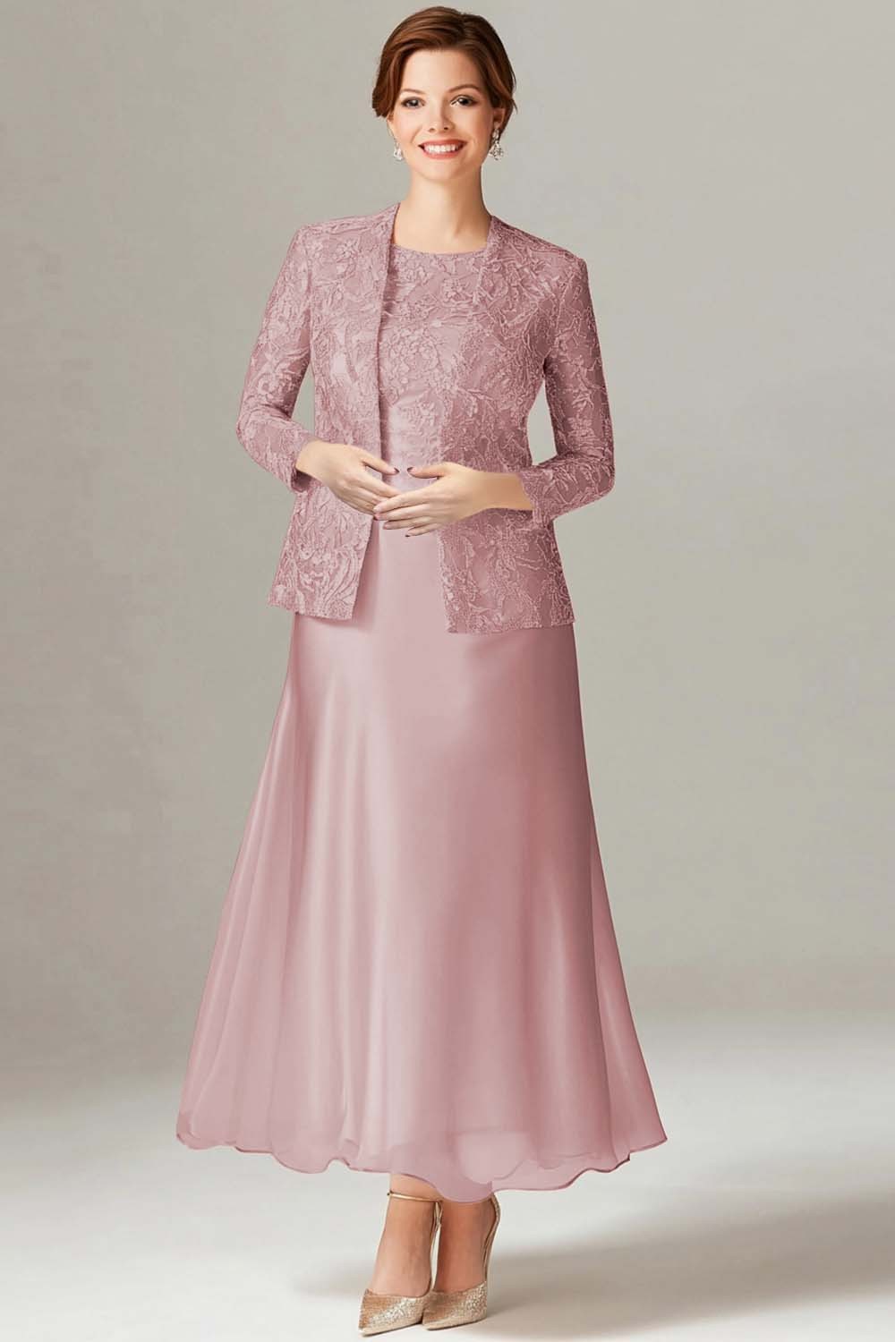 Champagne A-Line Mother of the Bride Dress with Lace Jacket