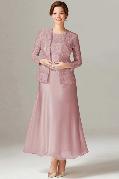 Champagne A-Line Mother of the Bride Dress with Lace Jacket