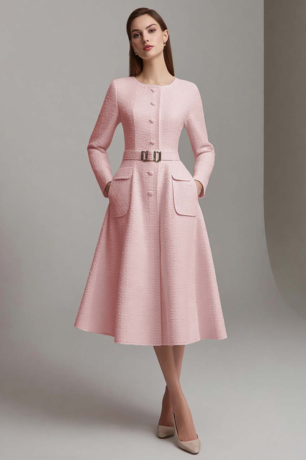 Ivory A Line Boat Neck Midi Homecoming Outfits with Pockets