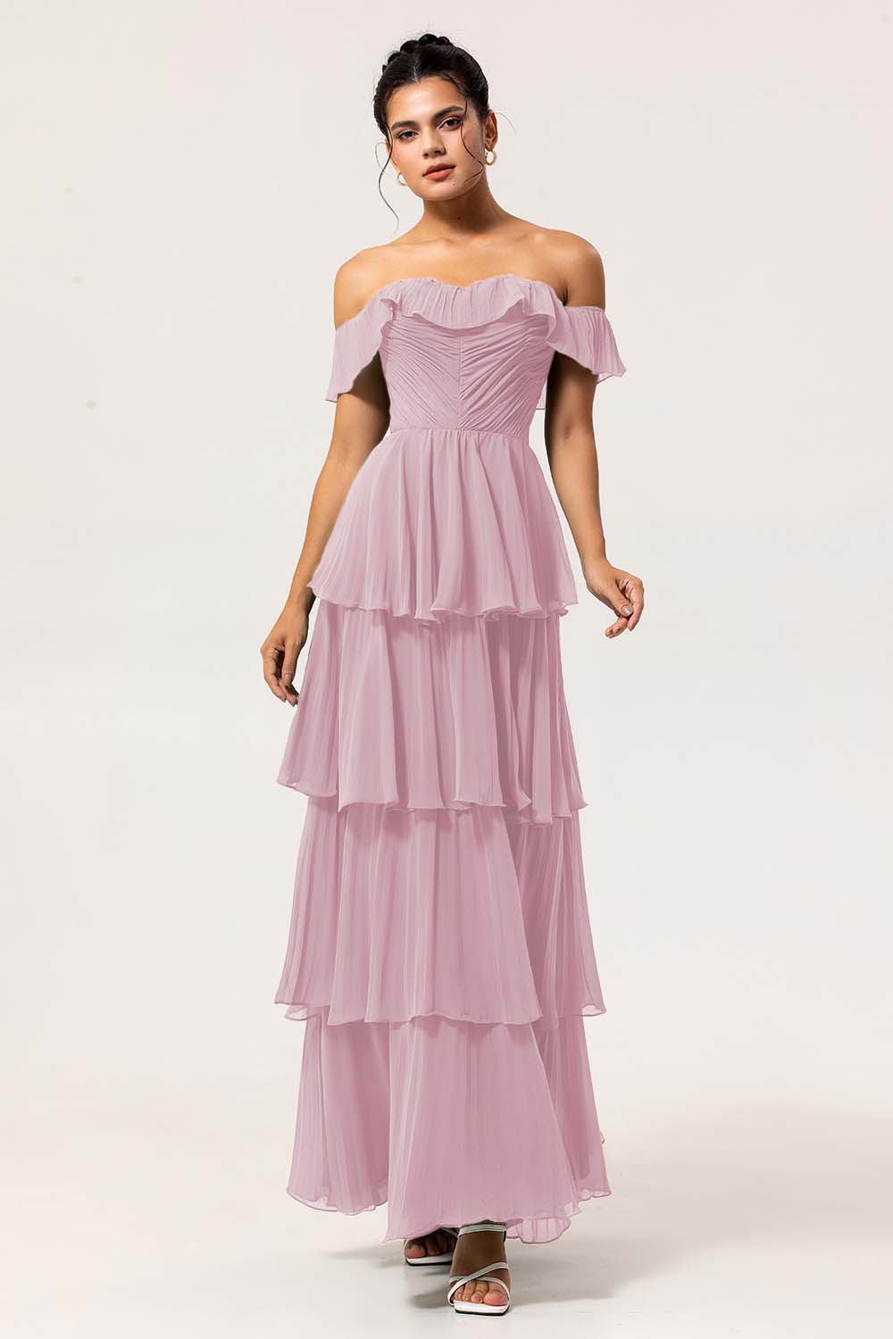 Eucalyptus Tiered Off the Shoulder Maxi Bridesmaid Dress