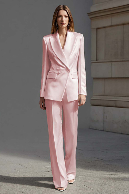 Ivory Peak Lapel Double Breasted Satin 2 Piece Business Suits