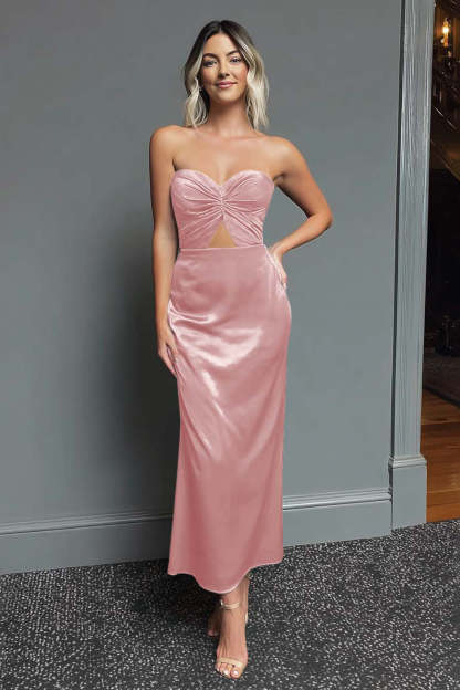 Dark Green Satin Sweetheart Keyhole Sheath Maxi Formal Dress