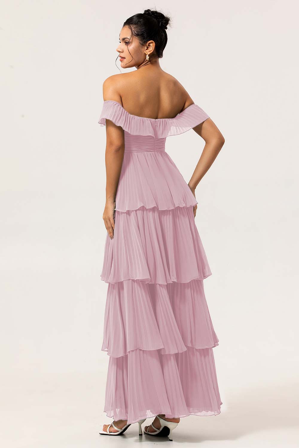 Eucalyptus Tiered Off the Shoulder Maxi Bridesmaid Dress