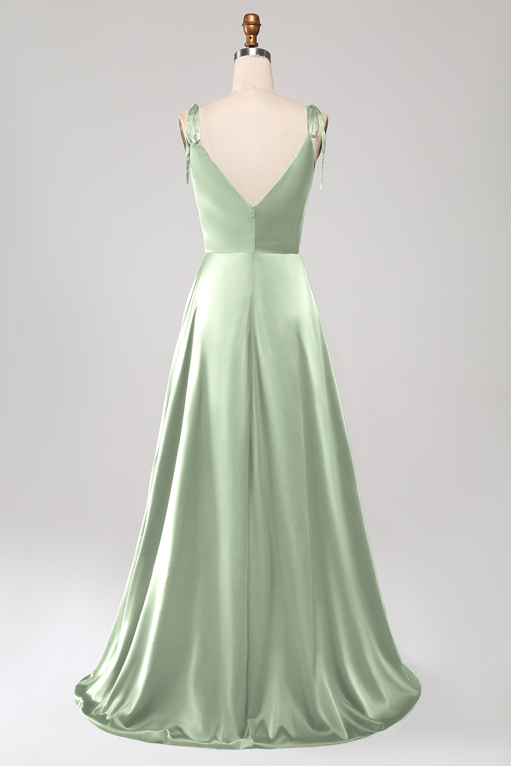 A-Line Dark Green Spaghetti Straps Satin Long Bridesmaid Dress With Slit