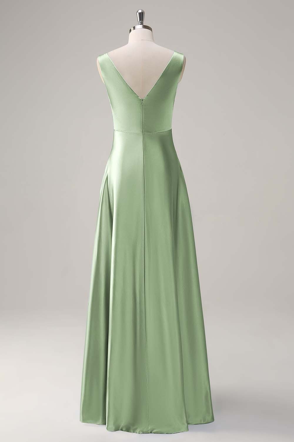 Simple Sky Blue V-Neck Satin A-Line Bridesmaid Dress