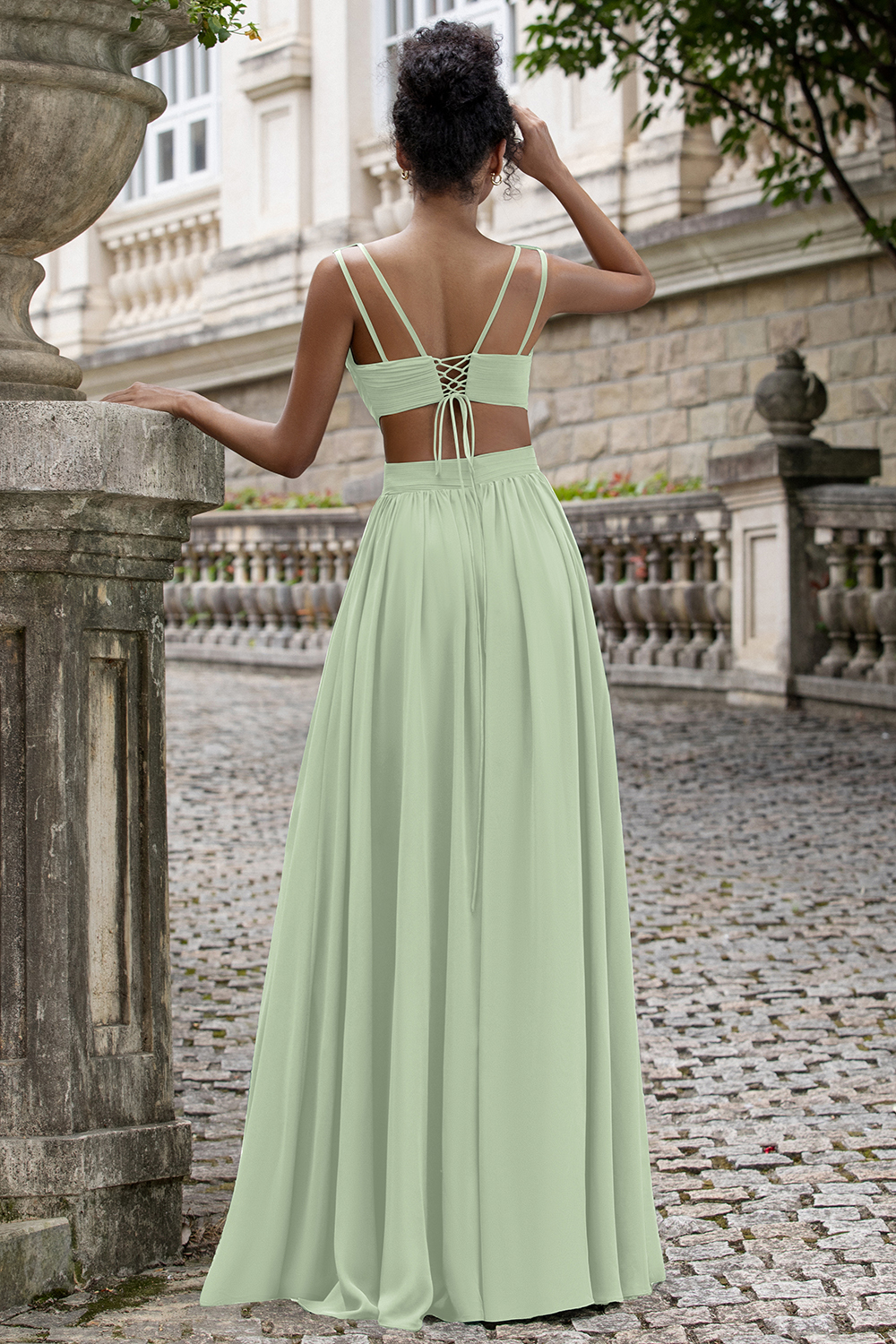 Dark Green Pleated V Neck A Line Chiffon Wedding Guest Dress