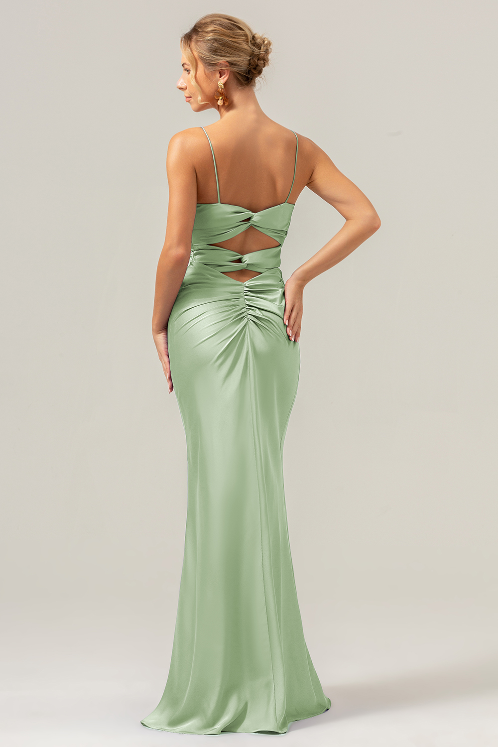 Purple Spaghetti Straps Twist Front Satin Mermaid Bridesmaid Dress