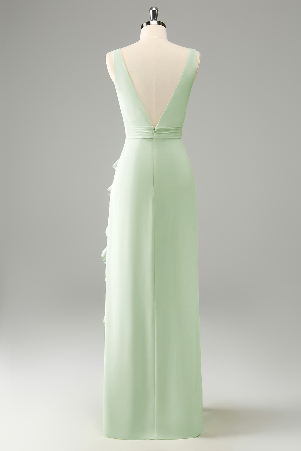 Lime Deep V Neck Ruffles Wedding Guest Dress with Slit