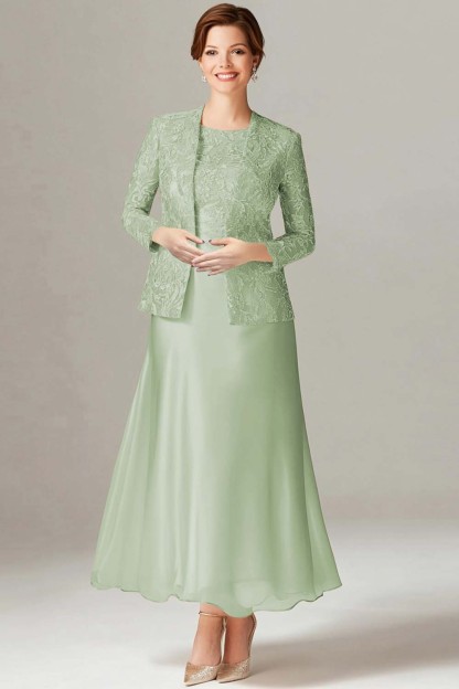 Champagne A-Line Mother of the Bride Dress with Lace Jacket