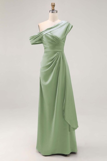 Long Grey Blue Satin Plus Size Ruched Sheath Mother of the Bride Dress