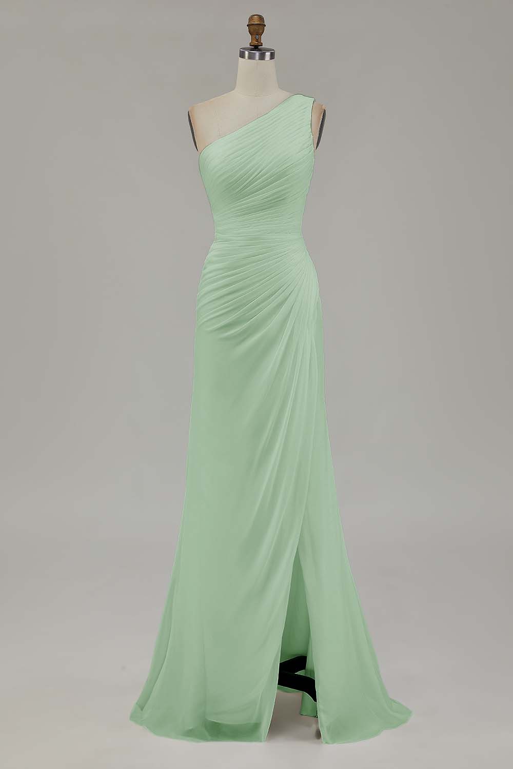 Ivory Chiffon One Shoulder Ruched Beach Maxi Engagement Dress with Slit