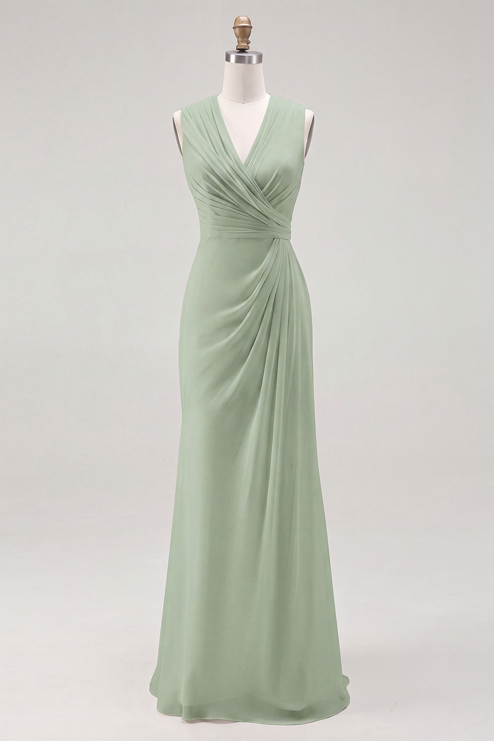 White Chiffon Sheath V-Neck Ruched Maxi Rehearsal Dinner Dress