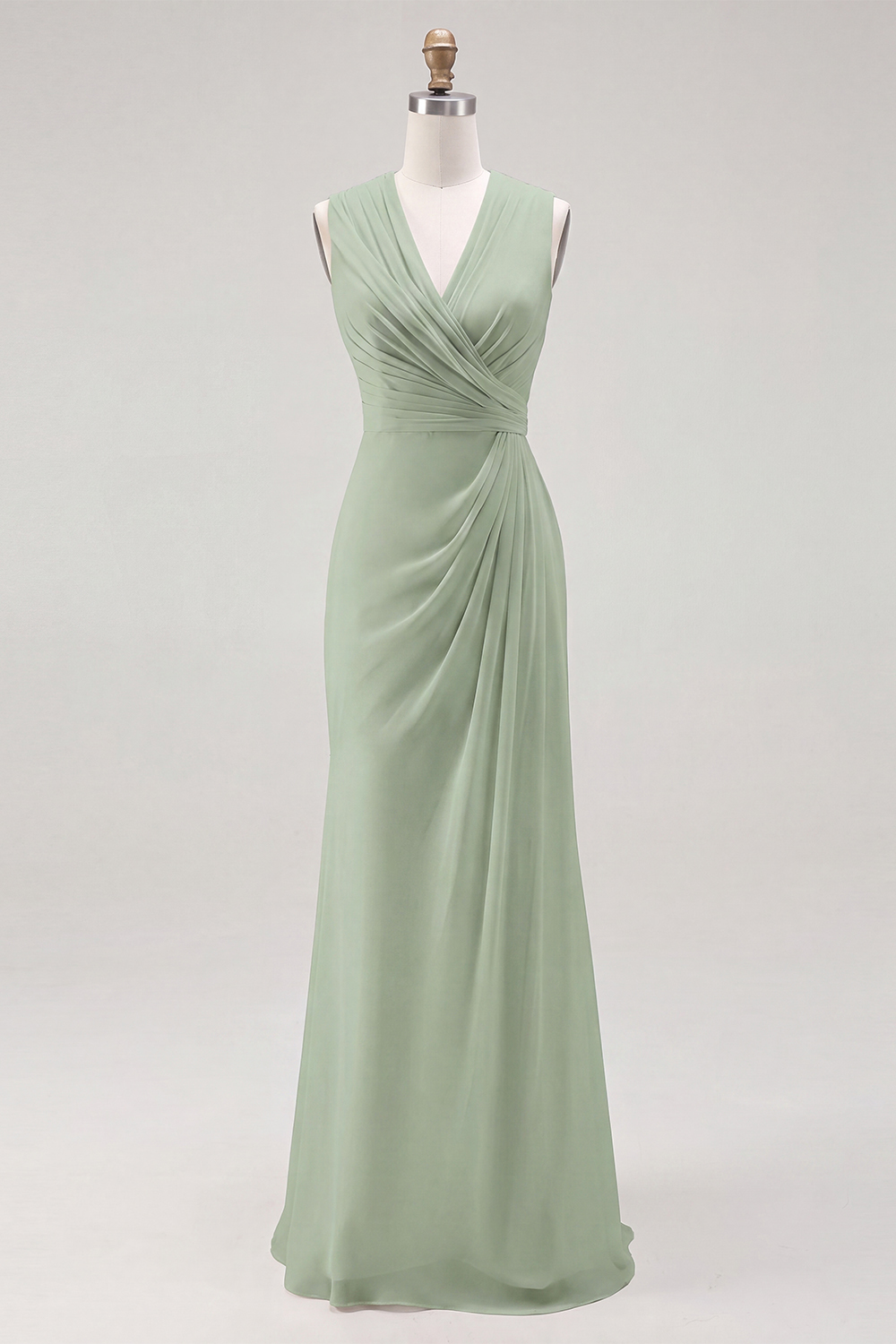 White Chiffon Sheath V-Neck Ruched Maxi Rehearsal Dinner Dress