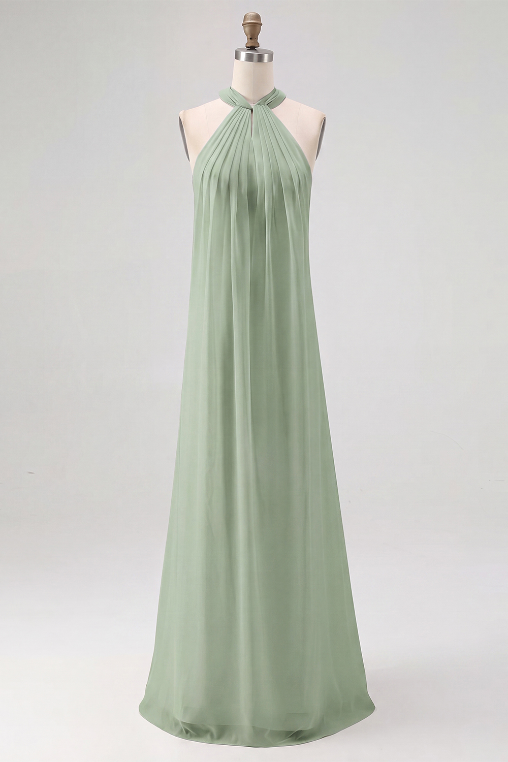 Maxi Halter White Chiffon A Line Rehearsal Dinner Dress