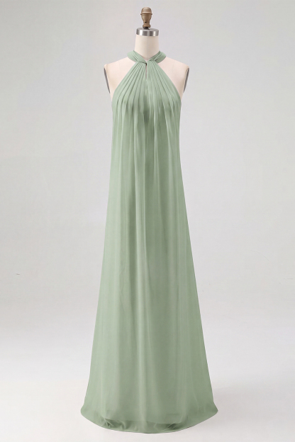 Maxi Halter White Chiffon A Line Rehearsal Dinner Dress
