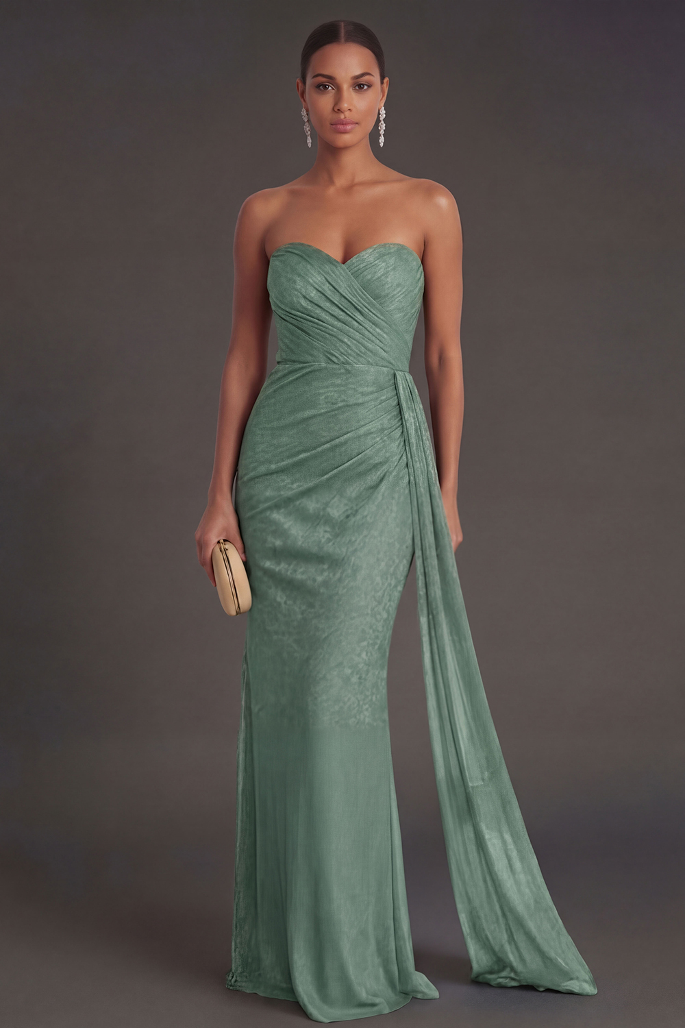 Black Mermaid Sweetheart Ruched Backless Maxi Formal Dress