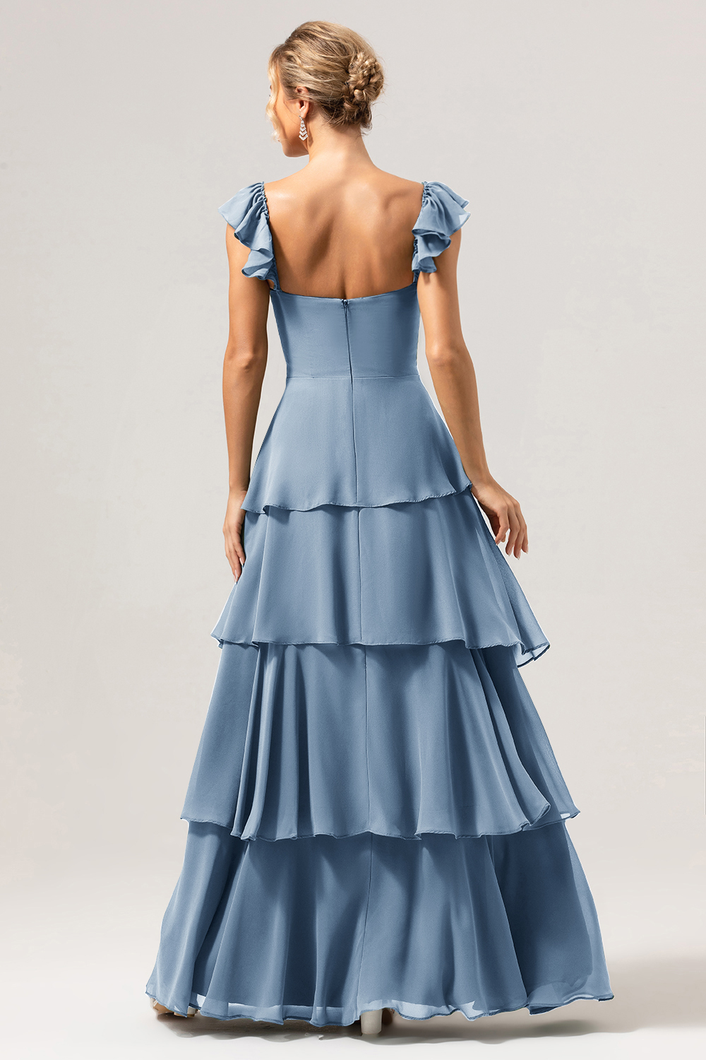 Eucalyptus Off the Shoulder Sweetheart Tiered A-Line Bridesmaid Dress