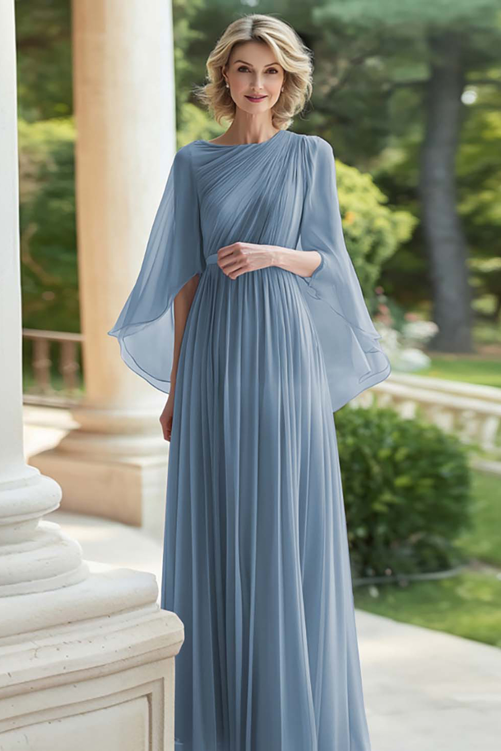Chiffon Lilac Pleated Long Mother of the Bride Dress with Cape