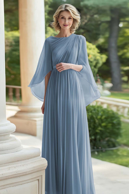 Chiffon Lilac Pleated Long Mother of the Bride Dress with Cape