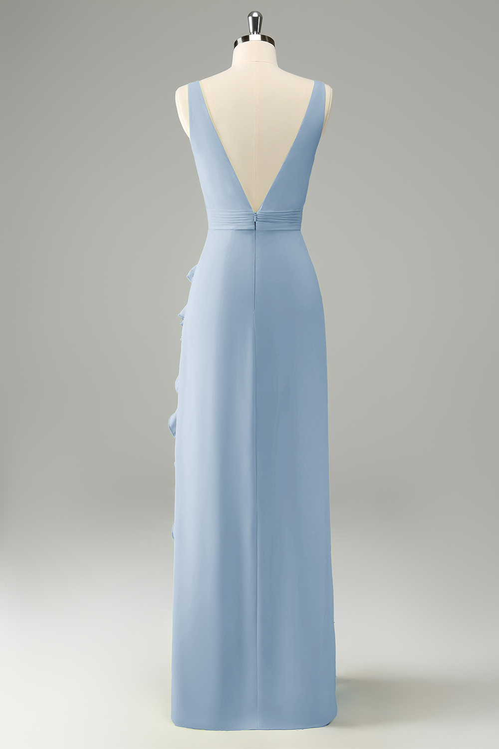 Lime Deep V Neck Ruffles Wedding Guest Dress with Slit