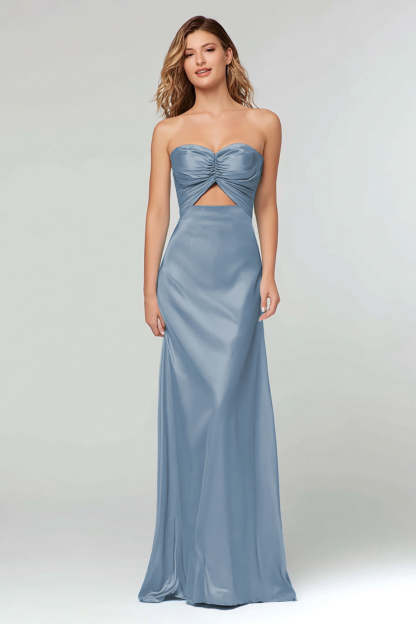 Light Blue Sheath Sweetheart Satin Long Formal Dress