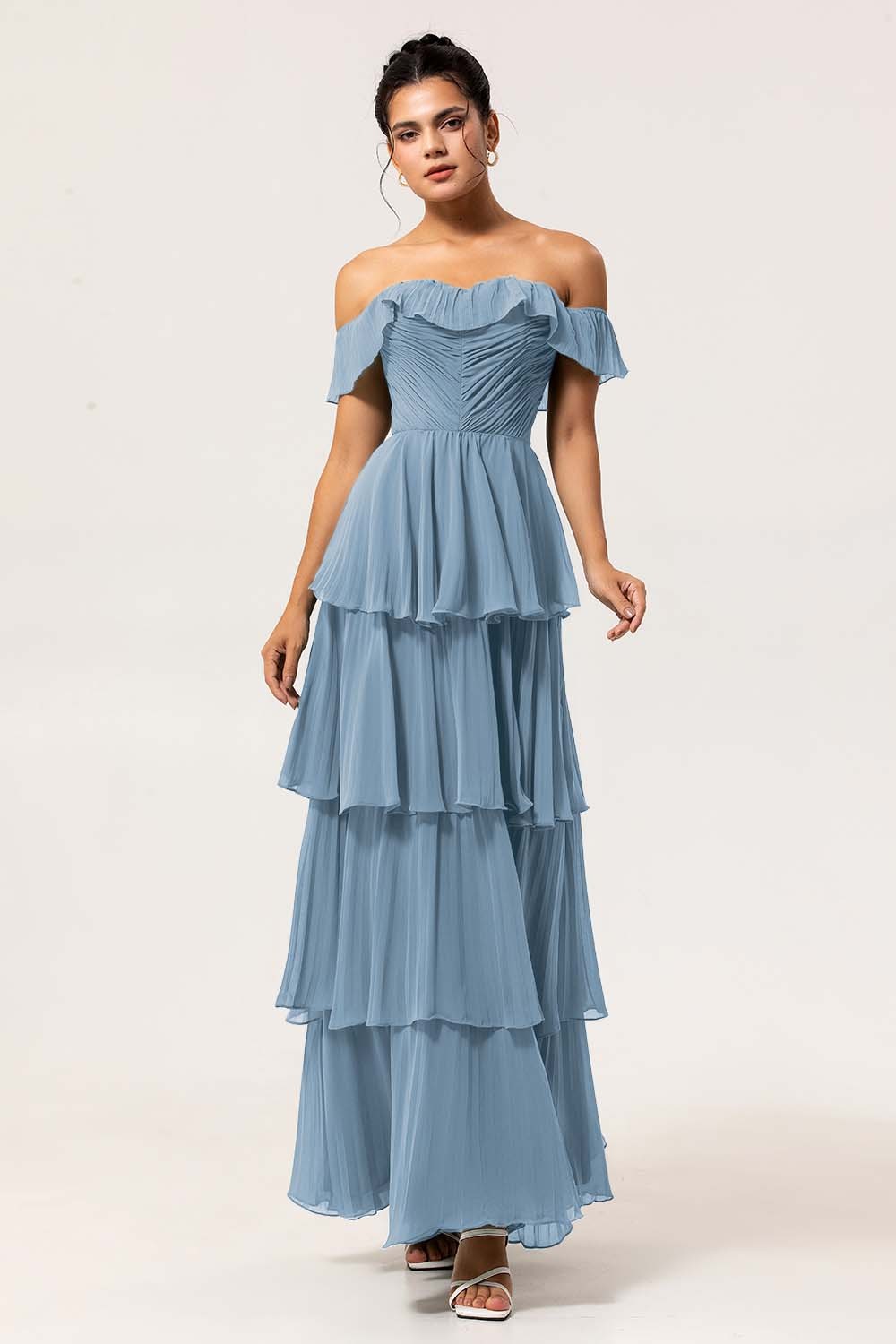 Eucalyptus Tiered Off the Shoulder Maxi Bridesmaid Dress