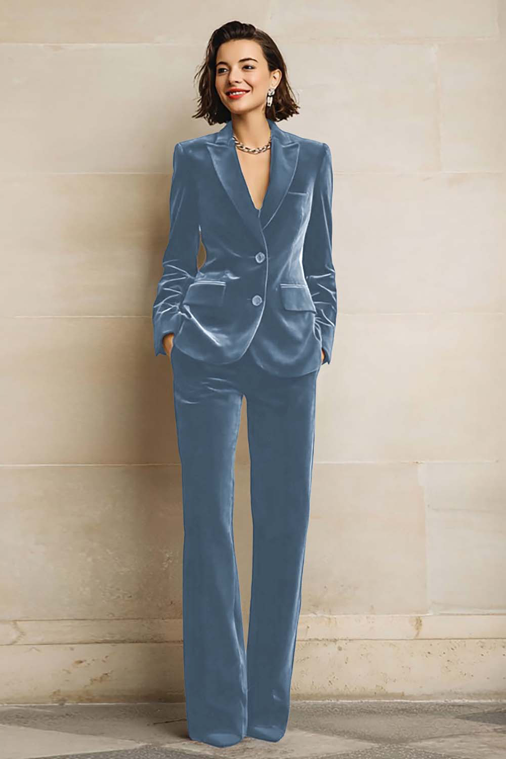 Plum Peak Lapel Velvet 2 Piece Prom Suits with Pockets