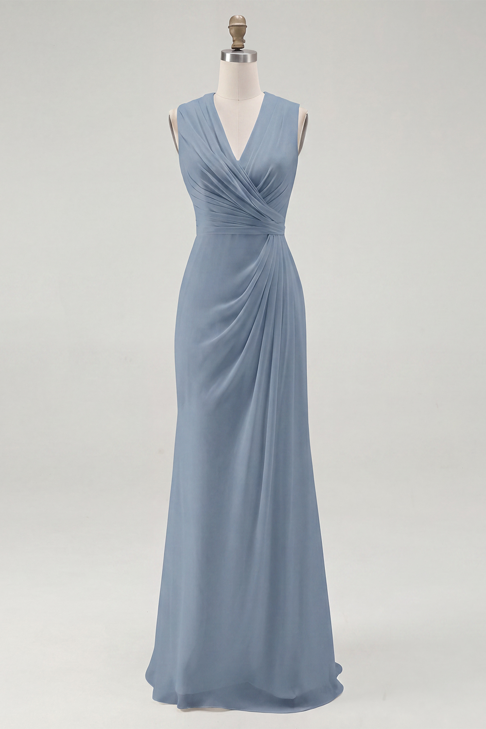 White Chiffon Sheath V-Neck Ruched Maxi Rehearsal Dinner Dress