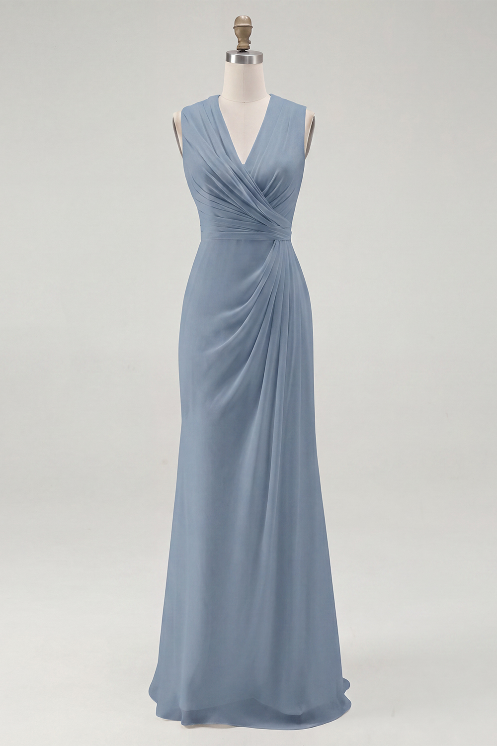 White Chiffon Sheath V-Neck Ruched Maxi Rehearsal Dinner Dress