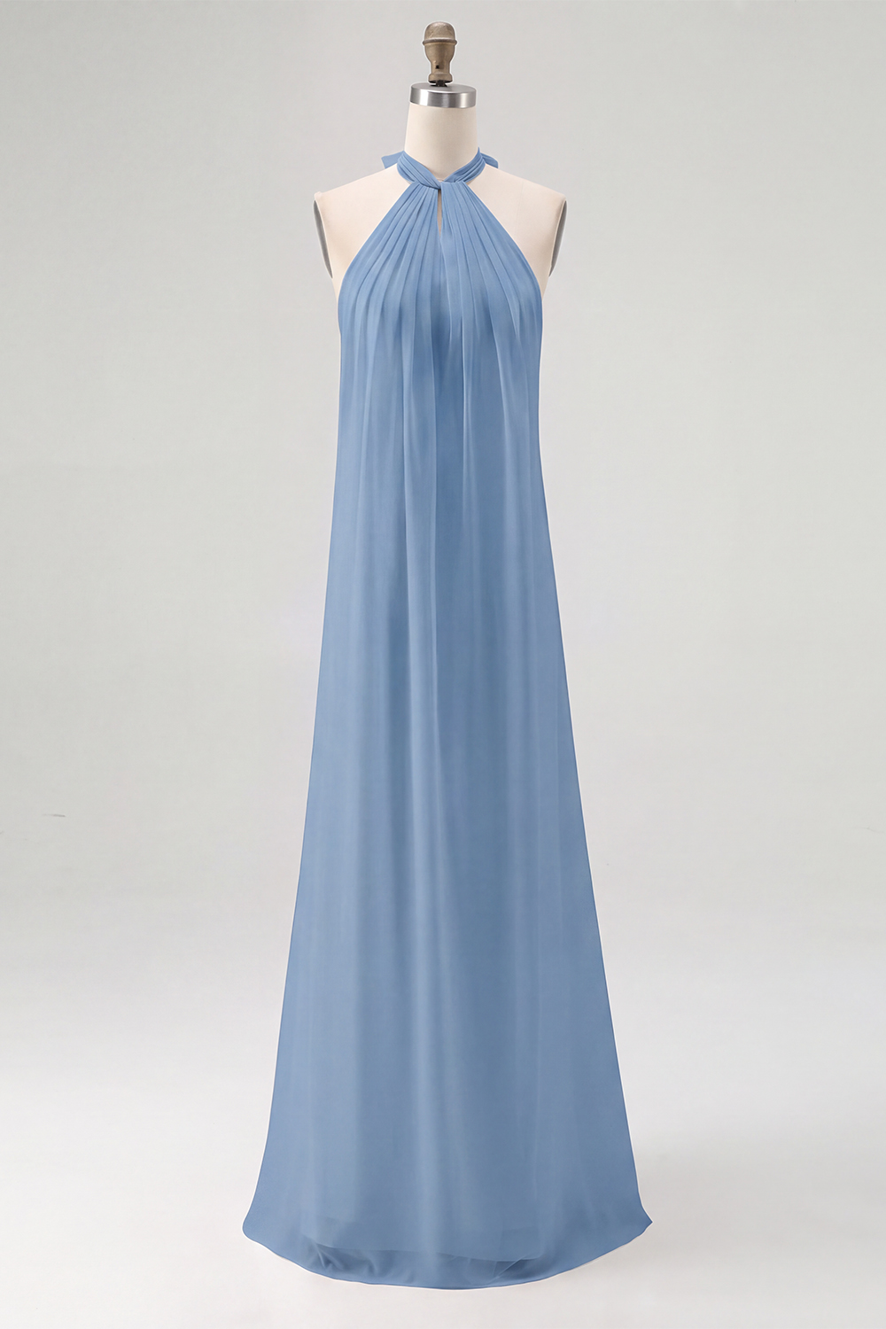 Maxi Halter White Chiffon A Line Rehearsal Dinner Dress