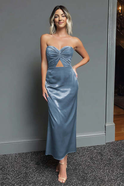 Dark Green Satin Sweetheart Keyhole Sheath Maxi Formal Dress