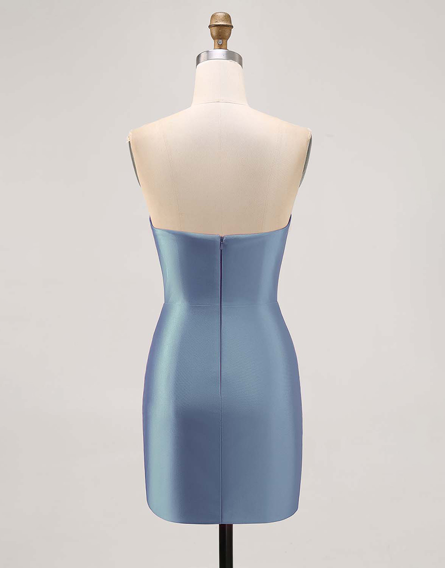 Sparkly Short Fuchsia Satin Tight Strapless Homecoming Dress with Rhinestones