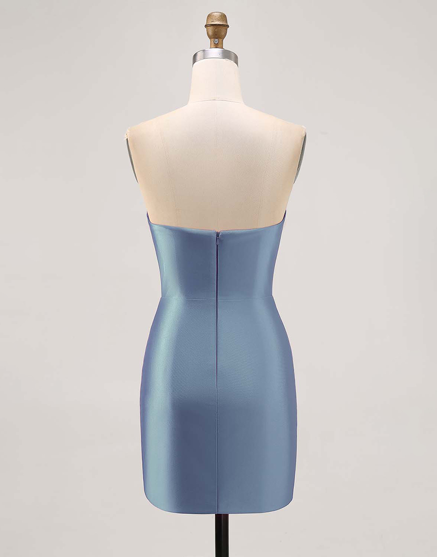 Sparkly Short Fuchsia Satin Tight Strapless Homecoming Dress with Rhinestones