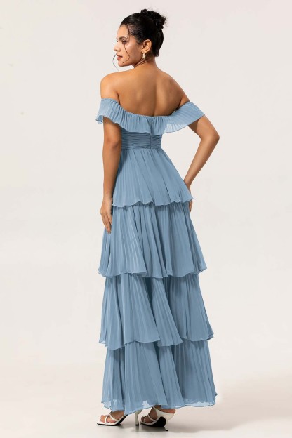 Eucalyptus Tiered Off the Shoulder Maxi Bridesmaid Dress