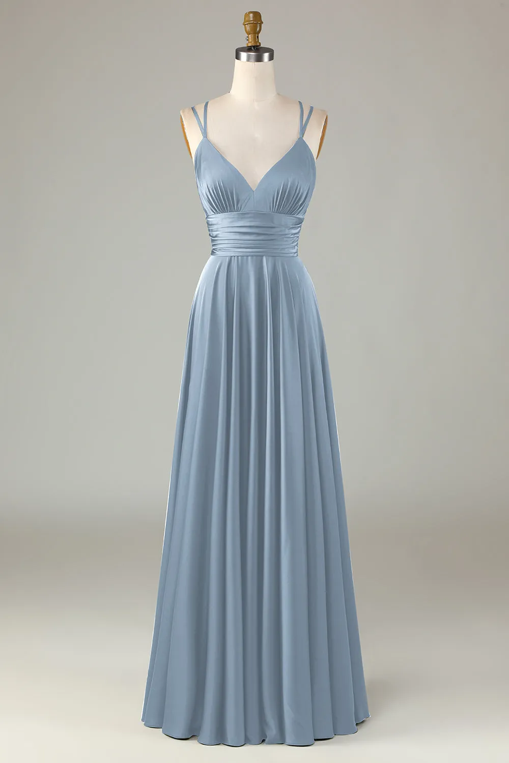 A-Line Sleeveless Olive Long Bridesmaid Dress
