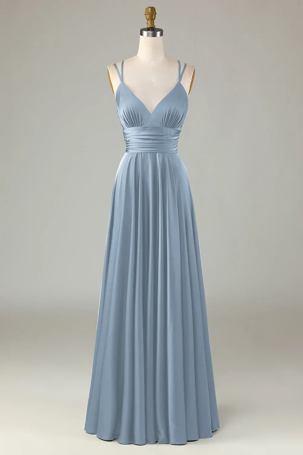 A-Line Sleeveless Olive Long Bridesmaid Dress
