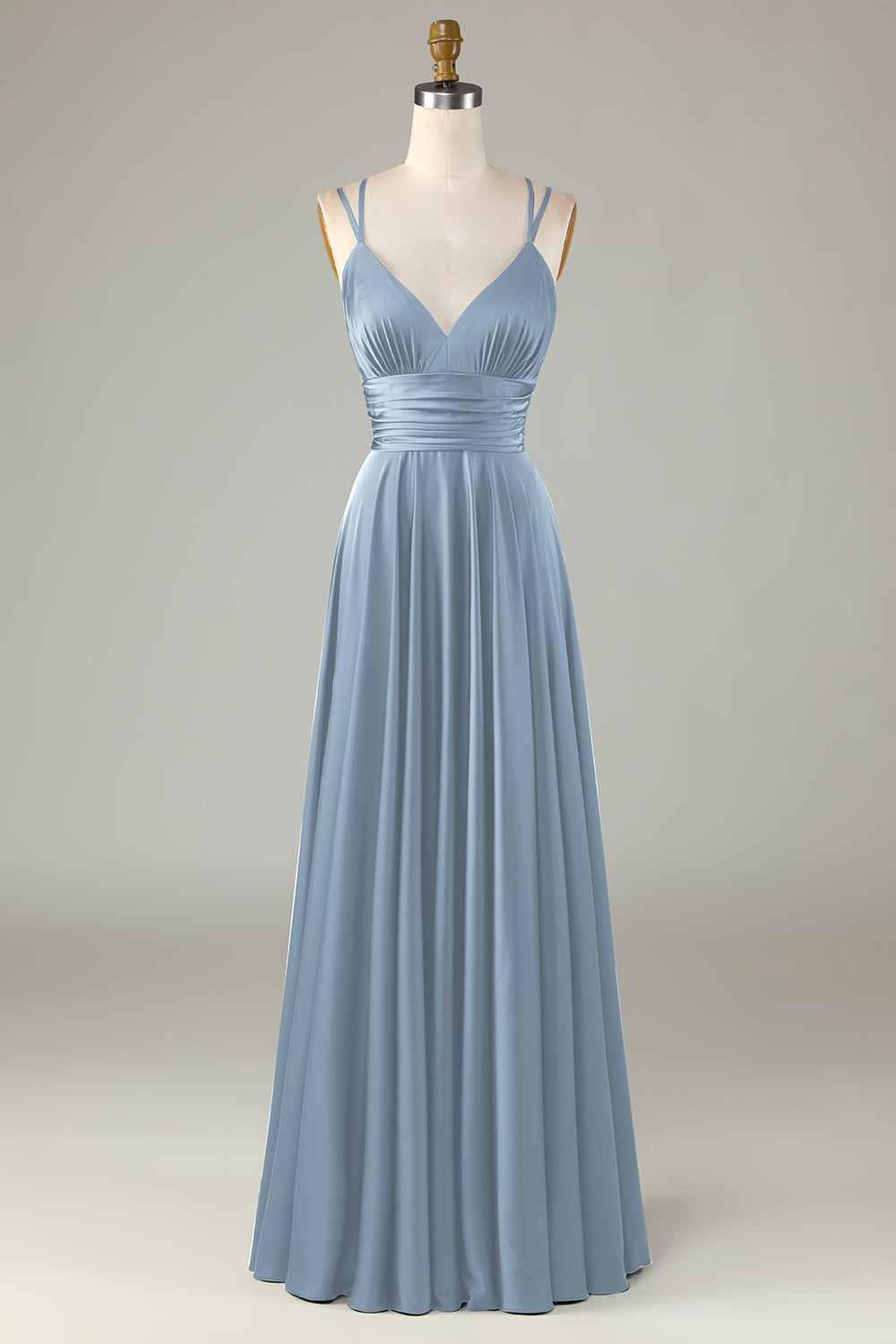 Dusty Blue A-Line Sleeveless Long Bridesmaid Dress