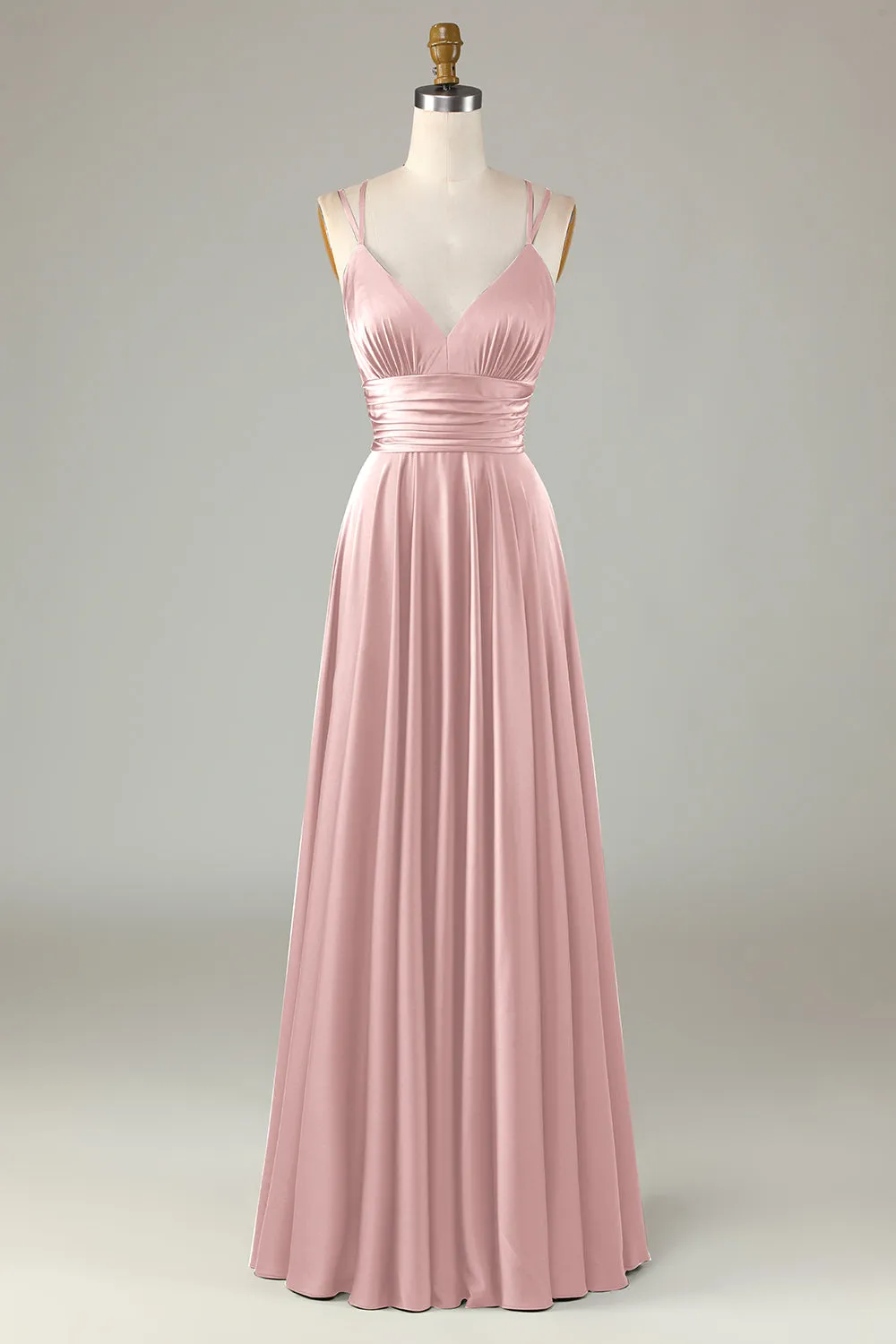 A-Line Sleeveless Olive Long Bridesmaid Dress