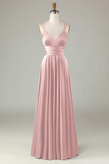 A-Line Sleeveless Olive Long Bridesmaid Dress