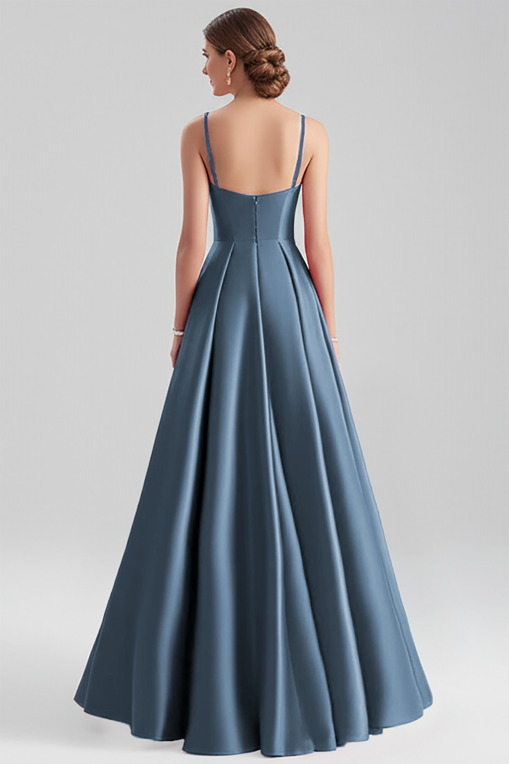 Black A Line Satin Spaghetti Straps Maxi Formal Dress